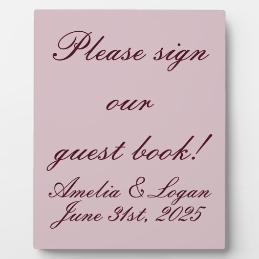 Viktorianischer Burgundtext auf Mauve Wedding Fotoplatte (Vorderseite)