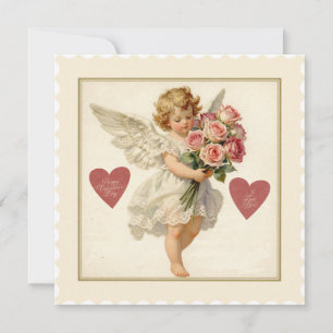 Viktorianischer Cherub mit Rosen – Valentinstag Feiertagskarte