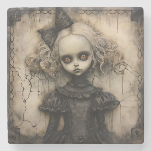 Viktorianischer Creepy Doll Stone Untersetzer (Vorderseite)