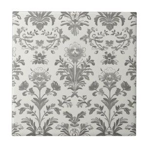 Viktorianischer Damast Blumen Weiß Vintage Fliese