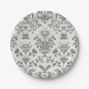 Viktorianischer Damast Blumen Weiß Vintage Hochzei Pappteller