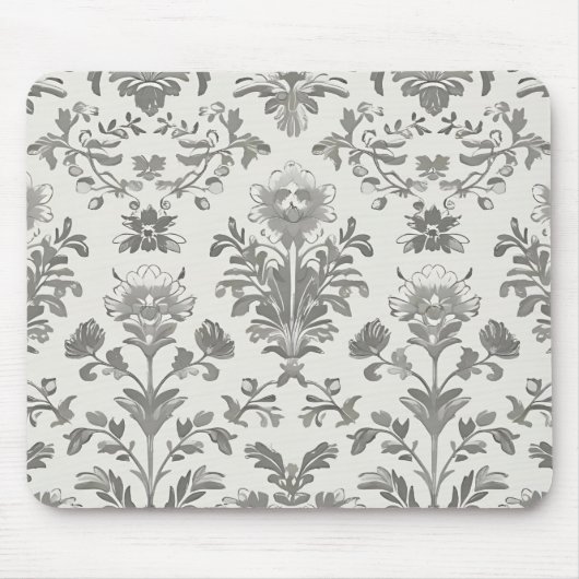 Viktorianischer Damast Blumenmuster Weiß Vintage Mousepad (Vorne)