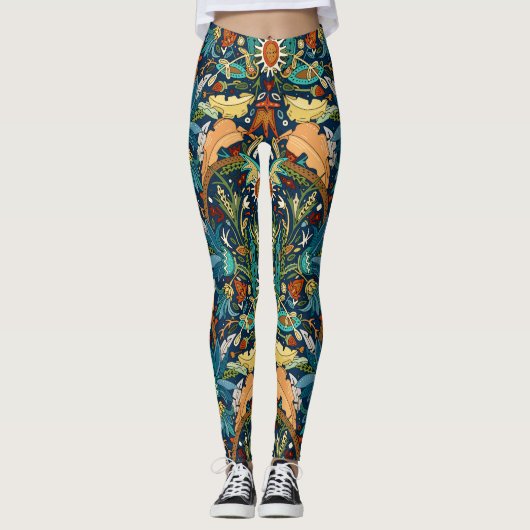 Viktorianischer Damast Mitternacht Leggings (Vorderseite)
