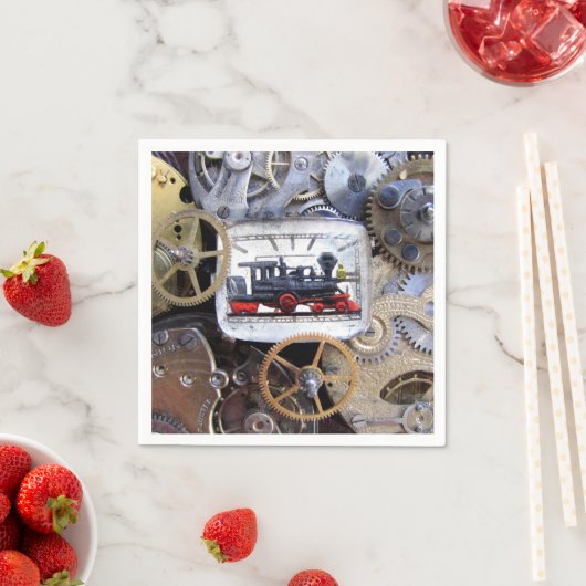 Viktorianischer Dampfzug Steampunk Party Essen Serviette (Beispiel)