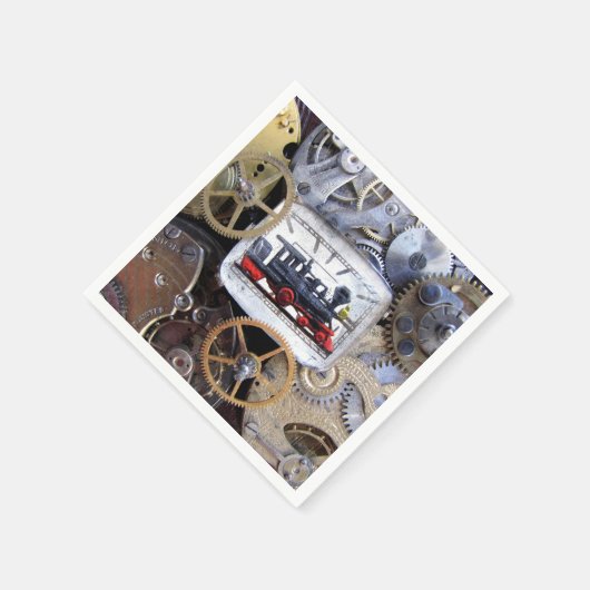 Viktorianischer Dampfzug Steampunk Party Essen Serviette (Ecke)