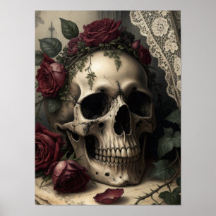 Viktorianischer Dark Academia Gothic-Schädel mit R Poster