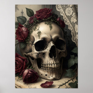 Viktorianischer Dark Academia Gothic-Schädel mit R Poster