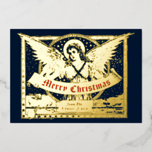 Viktorianischer Engel mit Banner Weihnachten 1898 Folien Feiertagskarte