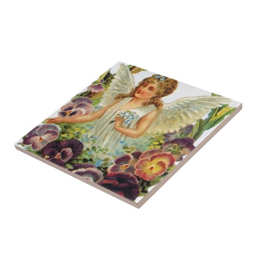 Viktorianischer Engel mit Blumen Fliese (Seite)