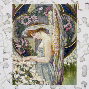 Viktorianischer Engel und Vintage Osterlilie Blume Puzzle
