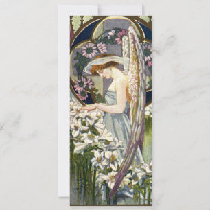 Viktorianischer Engel und Vintage-Osterlilien-Blum Einladung