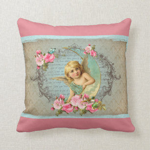 Viktorianischer Engel vintage blaue Rose rosa anti Kissen