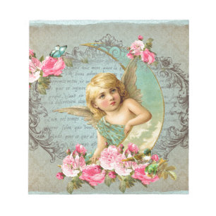 Viktorianischer Engel vintage blaue Rose rosa anti Notizblock