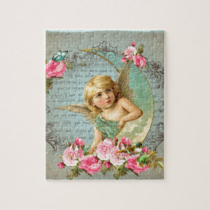 Viktorianischer Engel vintage blaue Rose rosa anti Puzzle