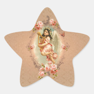 Viktorianischer Engel Vintage historische Rosen Ve Stern-Aufkleber