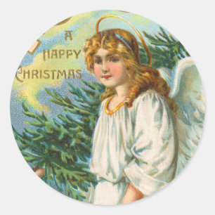 Viktorianischer Engel Weihnachtssticker Runder Aufkleber