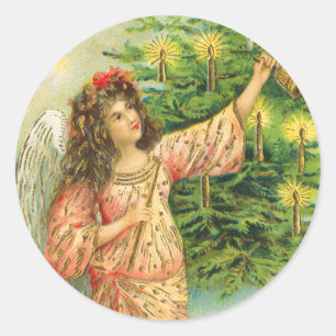 Viktorianischer Engels-Weihnachtsaufkleber Runder Aufkleber