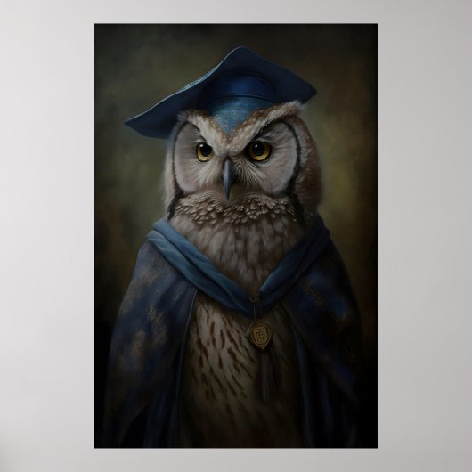 Viktorianischer Eulen-Zauberer-Kunstprint Gelehrte Poster (Vorne)