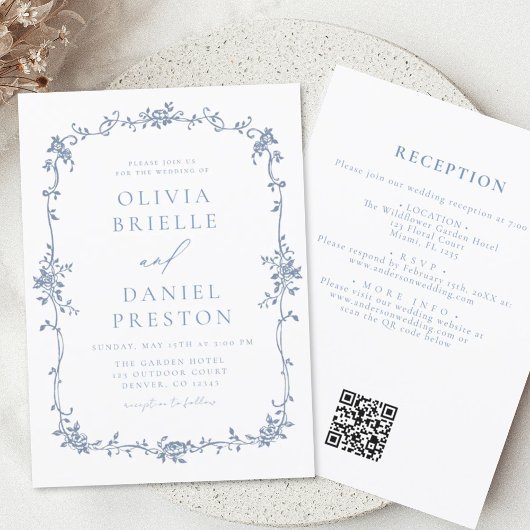 Viktorianischer französischer QR Code Blue Wedding