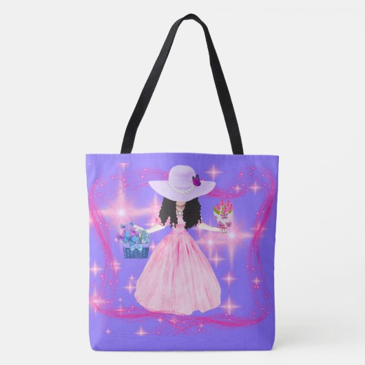 Viktorianischer Frauenkorb mit Blume zum Beutel Tasche (Vorderseite)