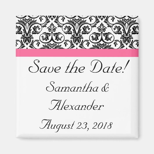 Viktorianischer Fuchsienrosa und weißer Damast Magnet (Vorne)