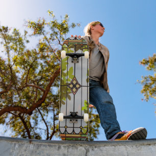 Viktorianischer Garten Buntglas-Fenster Gardine Skateboard