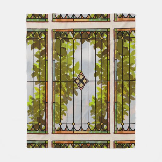 Viktorianischer Garten Buntglas-Fenstervorhang Fleecedecke (Vorderseite)
