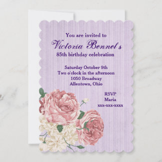 Viktorianischer Geburtstag mit Lila Streifen und R Einladung