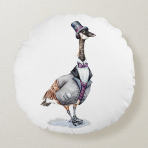 Viktorianischer Gentleman Goose in einem Top Hat Rundes Kissen