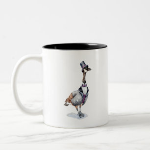 Viktorianischer Gentleman Goose in einem Top Hat Zweifarbige Tasse