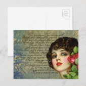 Viktorianischer Glamour Girl mit Rote Rose Postkar Postkarte (Vorne/Hinten)