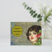 Viktorianischer Glamour Girl mit Rote Rose Postkarte (Stehend Vorderseite)