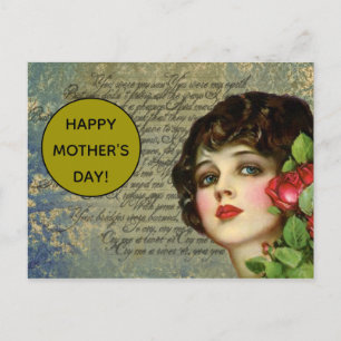 Viktorianischer Glamour Girl mit Rote Rose Postkarte