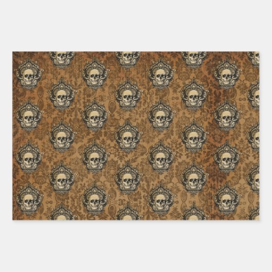 Viktorianischer Gothic Glam Skull and Damask Geschenkpapier Set (Vorderseite 3)