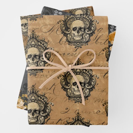 Viktorianischer Gothic Glam Skull and Damask Geschenkpapier Set (Beispiel)