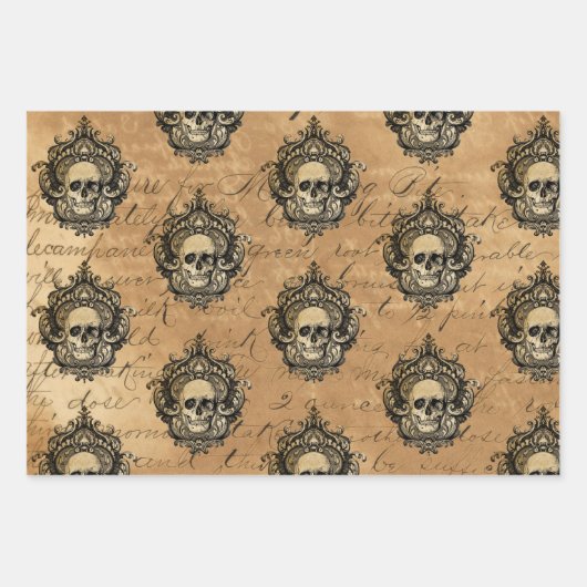 Viktorianischer Gothic Glam Skull and Damask Geschenkpapier Set (Vorderseite)