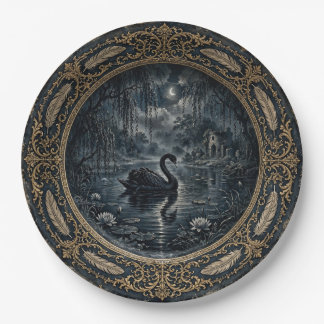 Viktorianischer Gothic-Schwan-Esszimmerteller Pappteller
