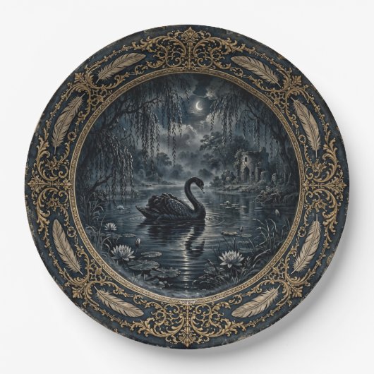 Viktorianischer Gothic-Schwan-Esszimmerteller Pappteller (Vorderseite)