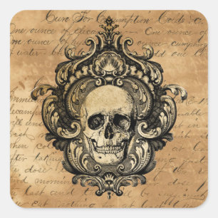 Viktorianischer Gothic-Totenkopf-Halloween-Quadrat Quadratischer Aufkleber