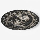 Viktorianischer Gothic-Totenkopf Schwarz Elfenbein Pappteller (Schrägansicht)