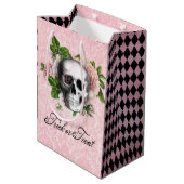 Viktorianischer Gothischer Schädel mit Rose | Tric Mittlere Geschenktüte (Rückseite Schrägansicht)