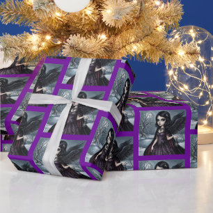 Viktorianischer gotischer dunkler Engel mit schwar Geschenkpapier