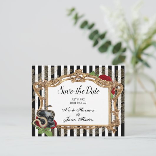 Viktorianischer gotischer Schwarzer Streifen Save Ankündigungspostkarte (Stehend Vorderseite)