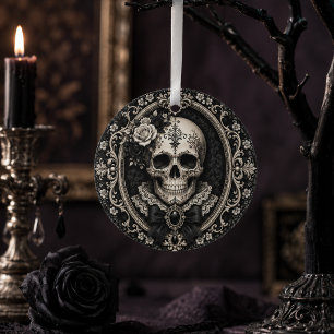 Viktorianischer gotischer Totenkopf Schwarz Elfenb Ornament