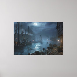 Viktorianischer Hafen bei Nacht: Fischerdorf Leinwanddruck