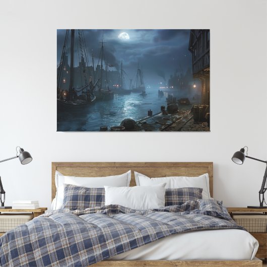 Viktorianischer Hafen bei Nacht: Fischerdorf Leinwanddruck (Insitu (Schlafzimmer))