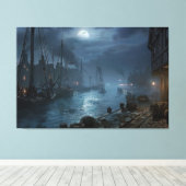 Viktorianischer Hafen bei Nacht: Fischerdorf Leinwanddruck (Insitu (Holzboden))