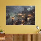 Viktorianischer Hafen bei Nacht: Fischerdorf Leinwanddruck (Insitu (Wohnzimmer))
