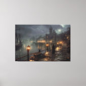 Viktorianischer Hafen bei Nacht: Fischerdorf Leinwanddruck (Vorderseite)