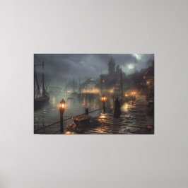 Viktorianischer Hafen bei Nacht: Fischerdorf Leinwanddruck